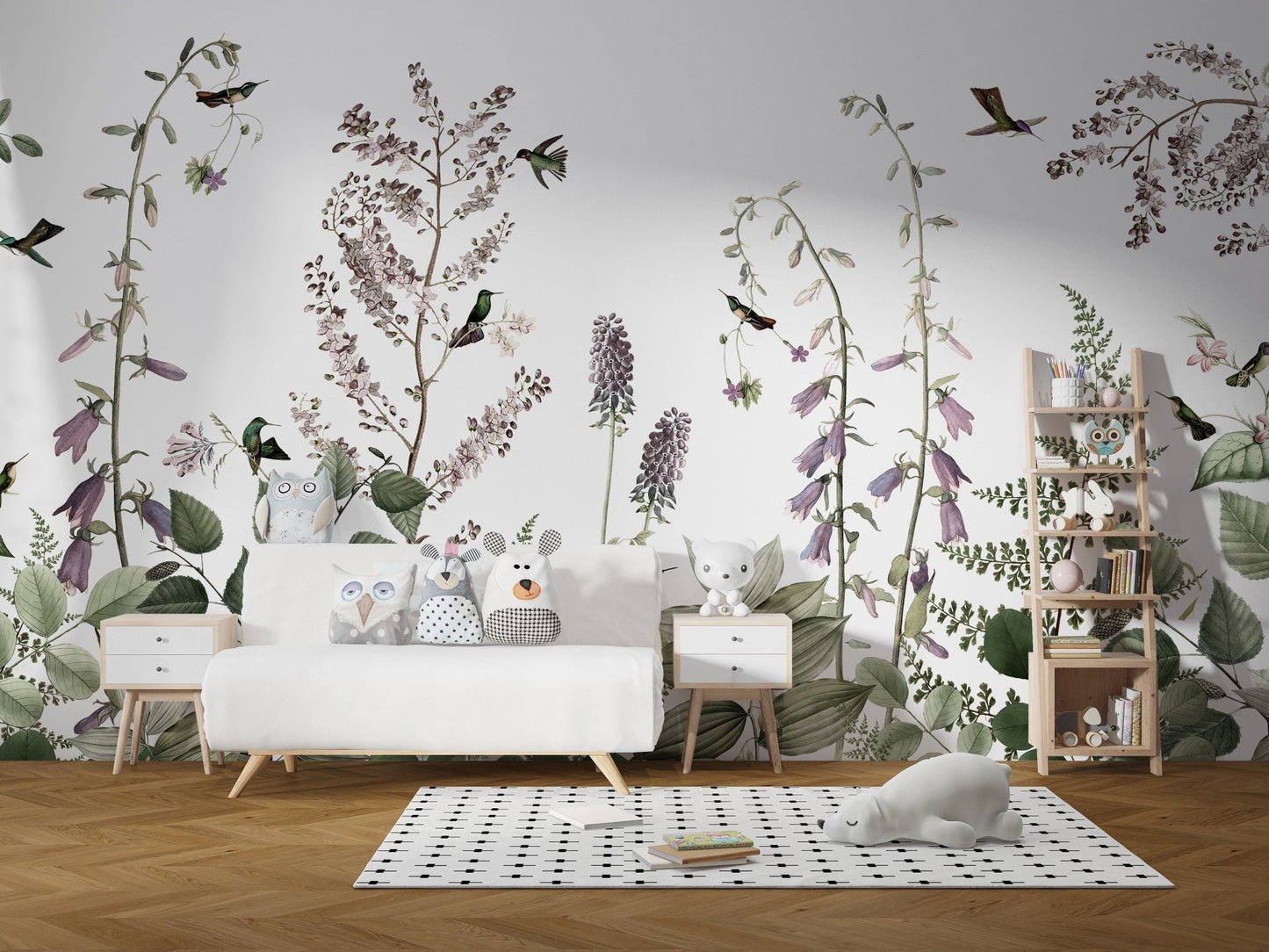 Botanical Hummingbird Hedge mural wallpaper for homes KB58