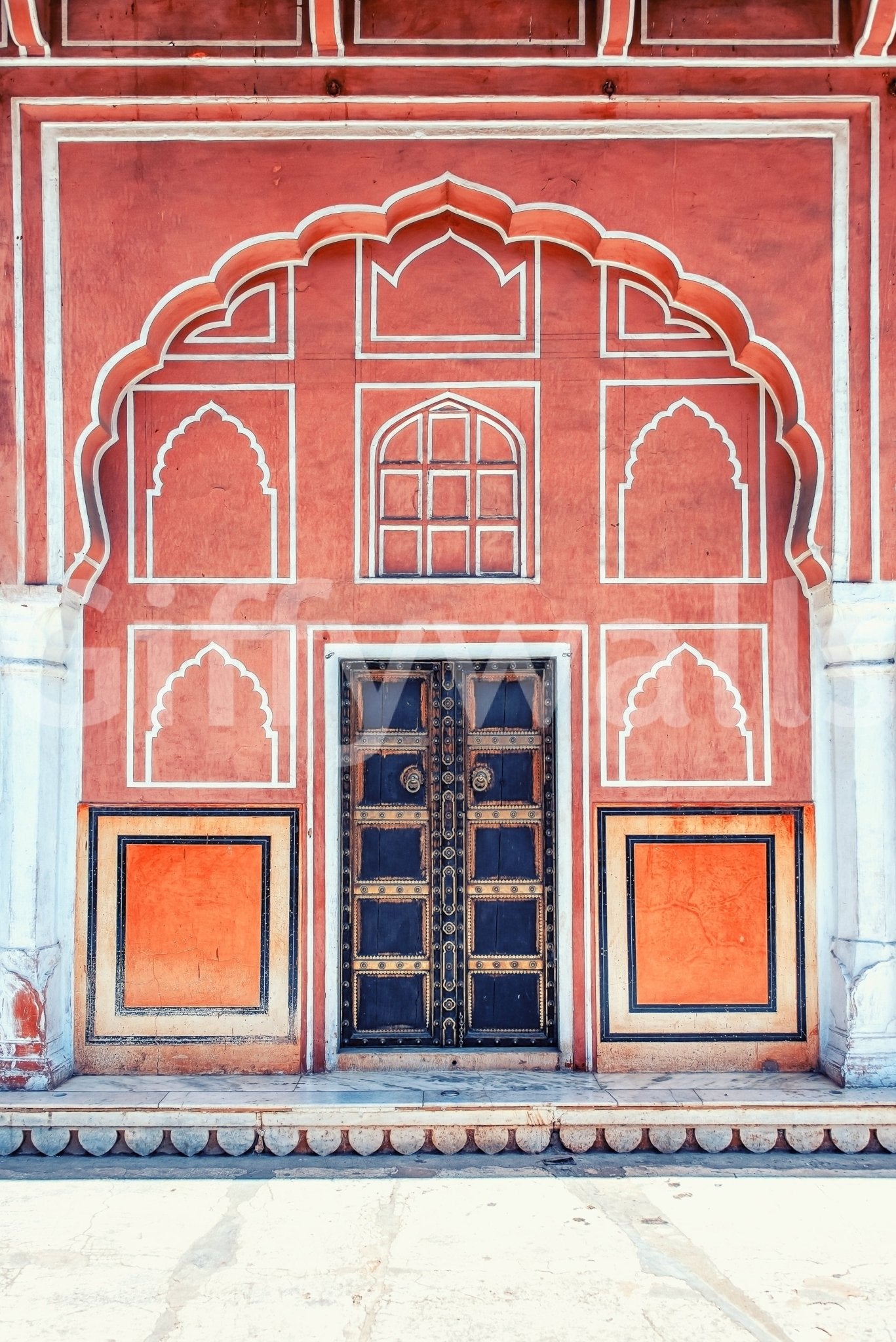 Indian Archway Wall Mural with floral stone motifs for a vanity area wallpaper