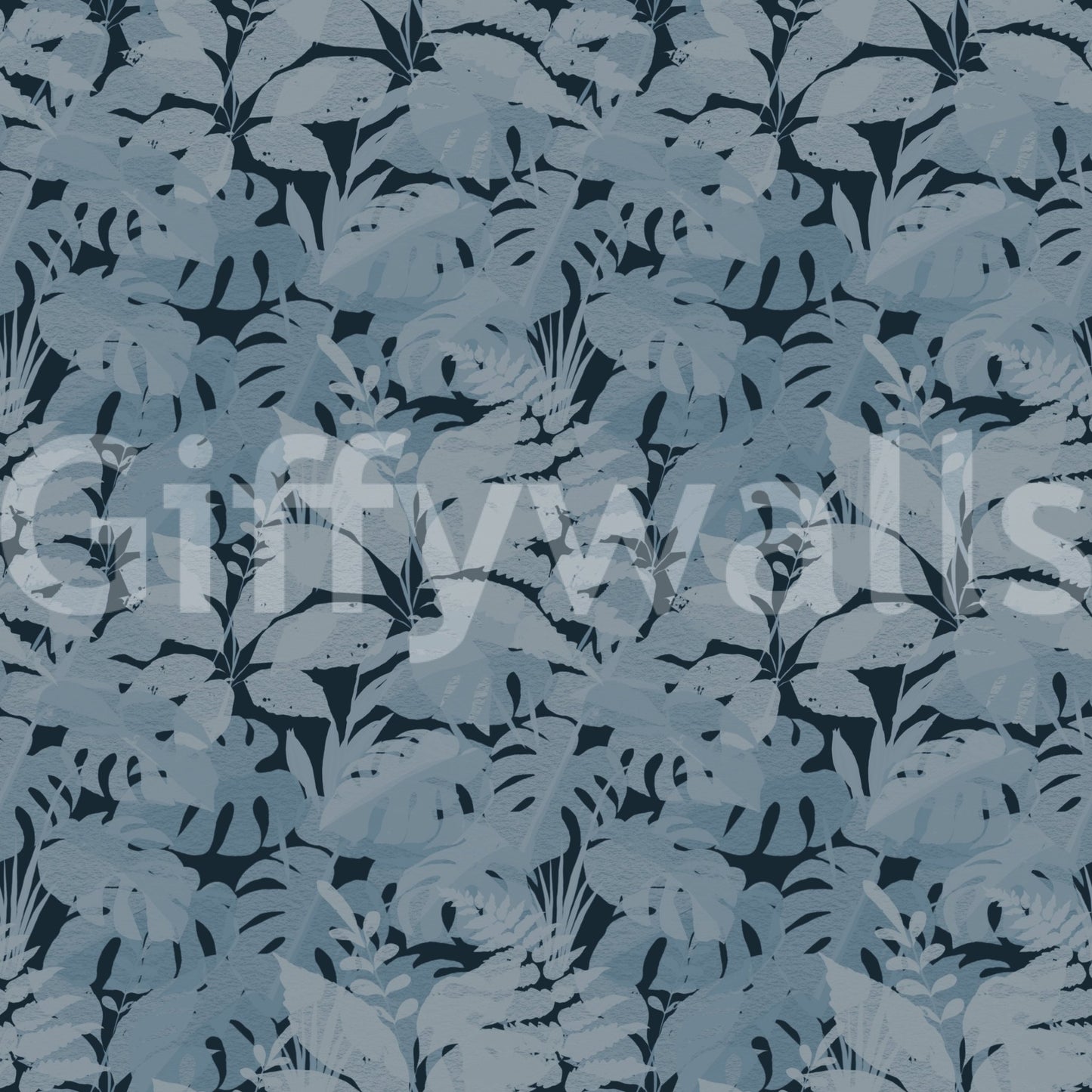 Tropical Indigo Botanical Monstera Leaves Wallpaper with bold foliage pattern