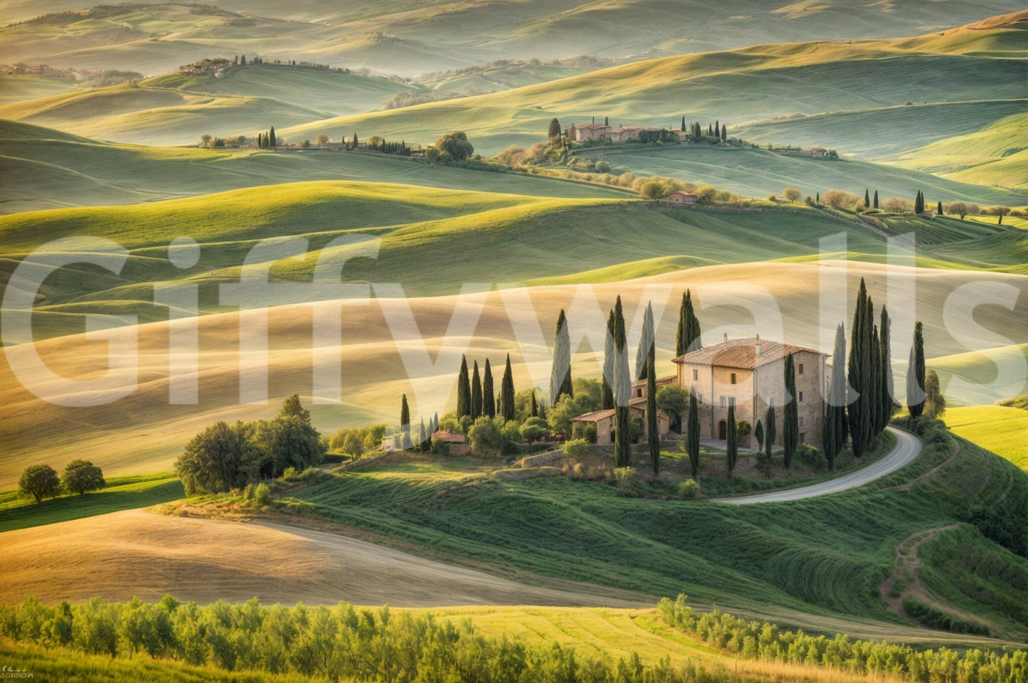 Italian rural hills wall mural scene
