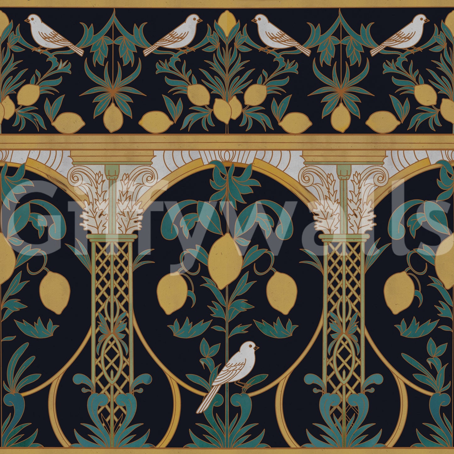 Italian Lemon Garden Mediterranean Elegant Night Wallpaper