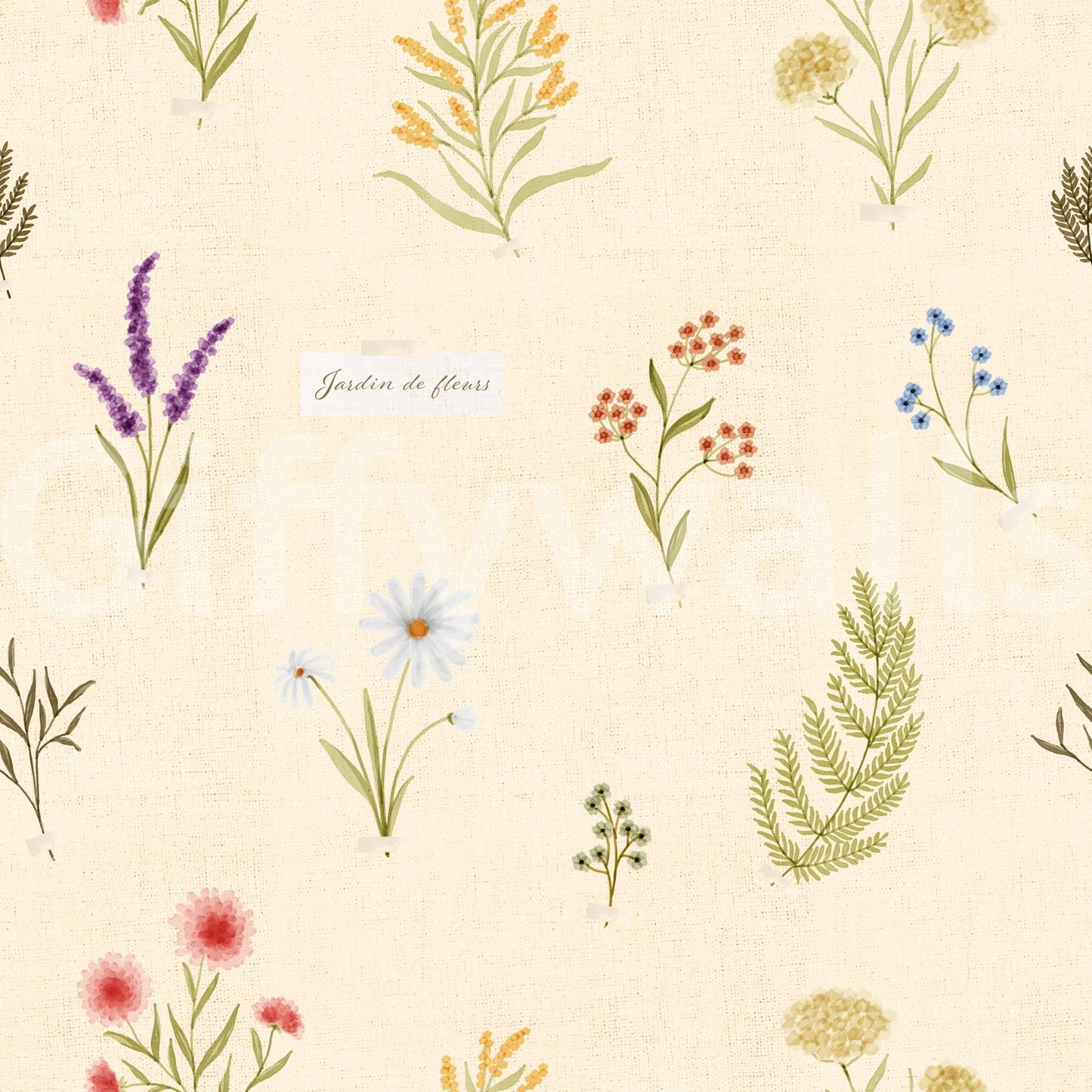 Botanical sprig wallpaper in Jardin des Fleurs soft garden stylingGD9208
