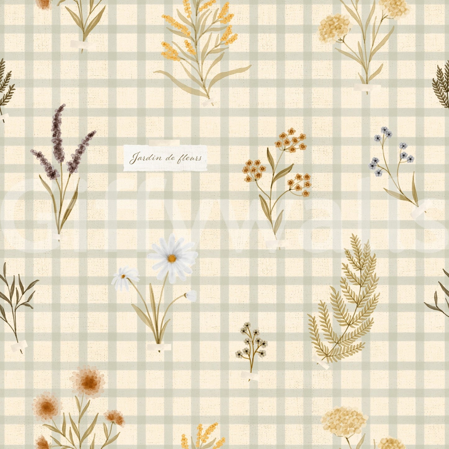 Jardin des Fleurs Wildflowers On Gingham WallpaperGD9207