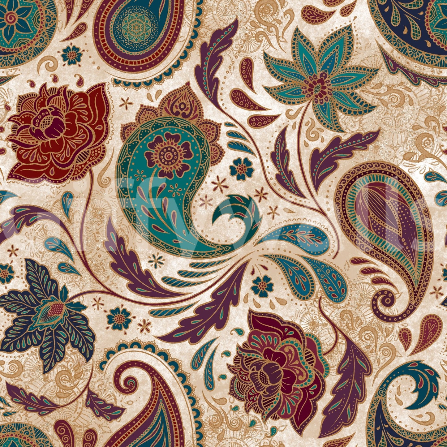 Jewel-toned Boho Paisley - Gold Wallpaper