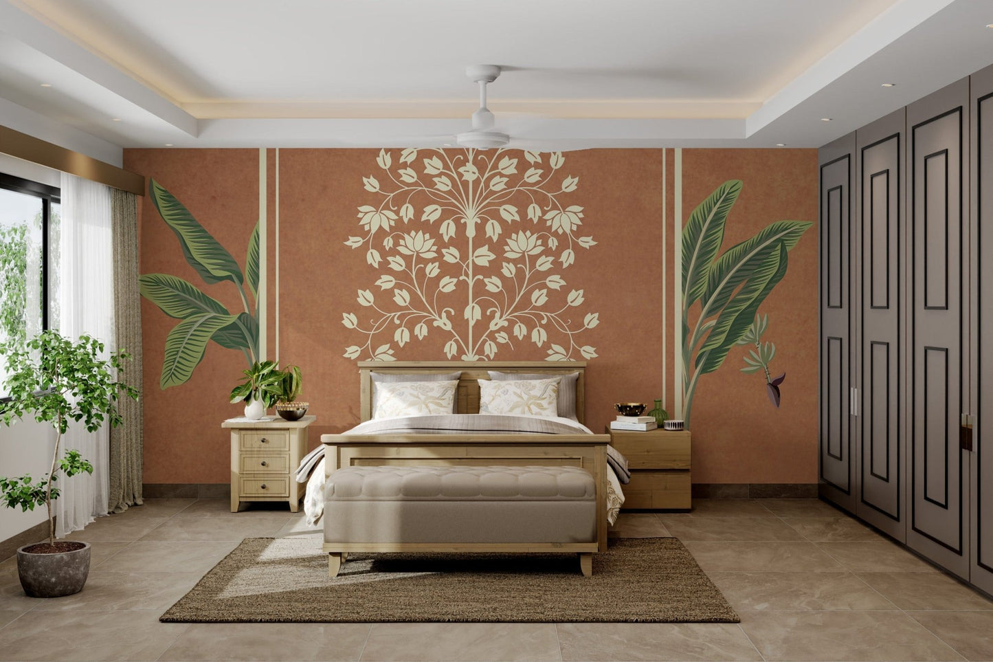 Lotus border with jharokha tree mural