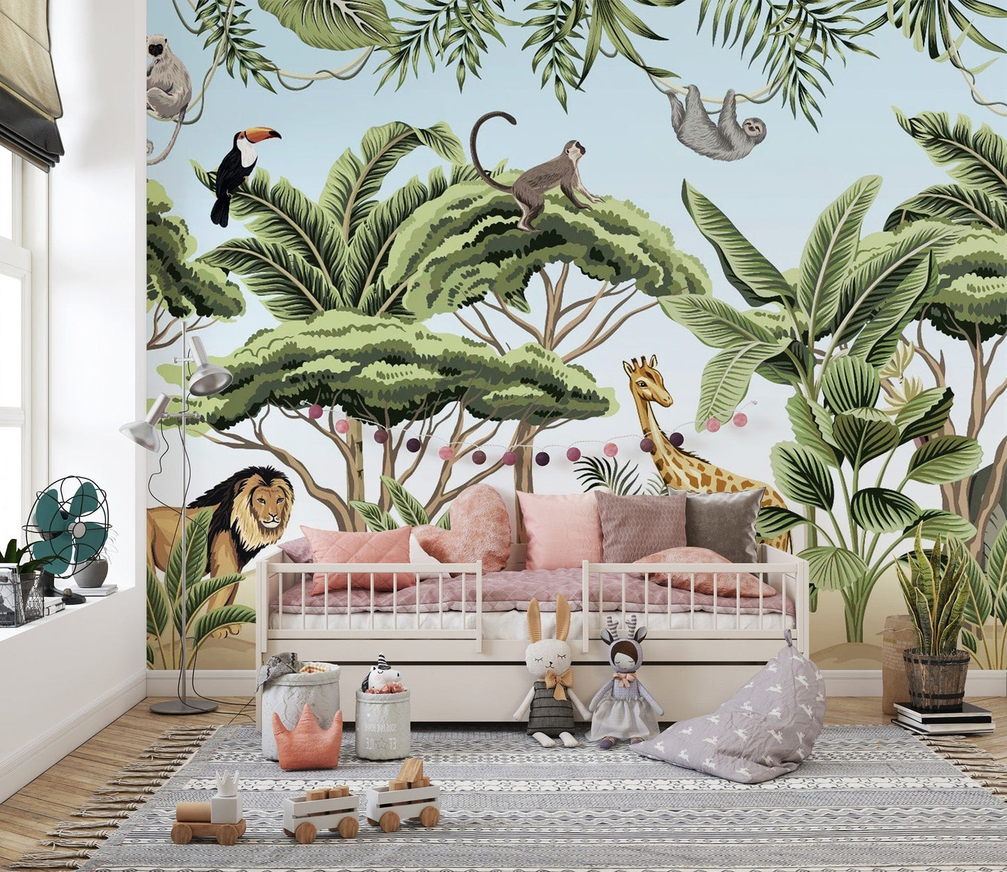 Safari-inspired jungle wallpaper featuring wild animal adventures.