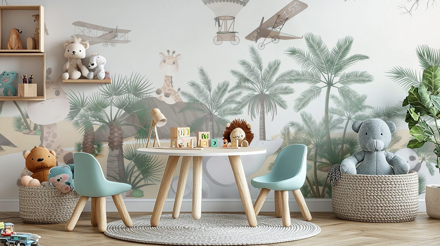 Elephant and giraffe mural for nursery C329