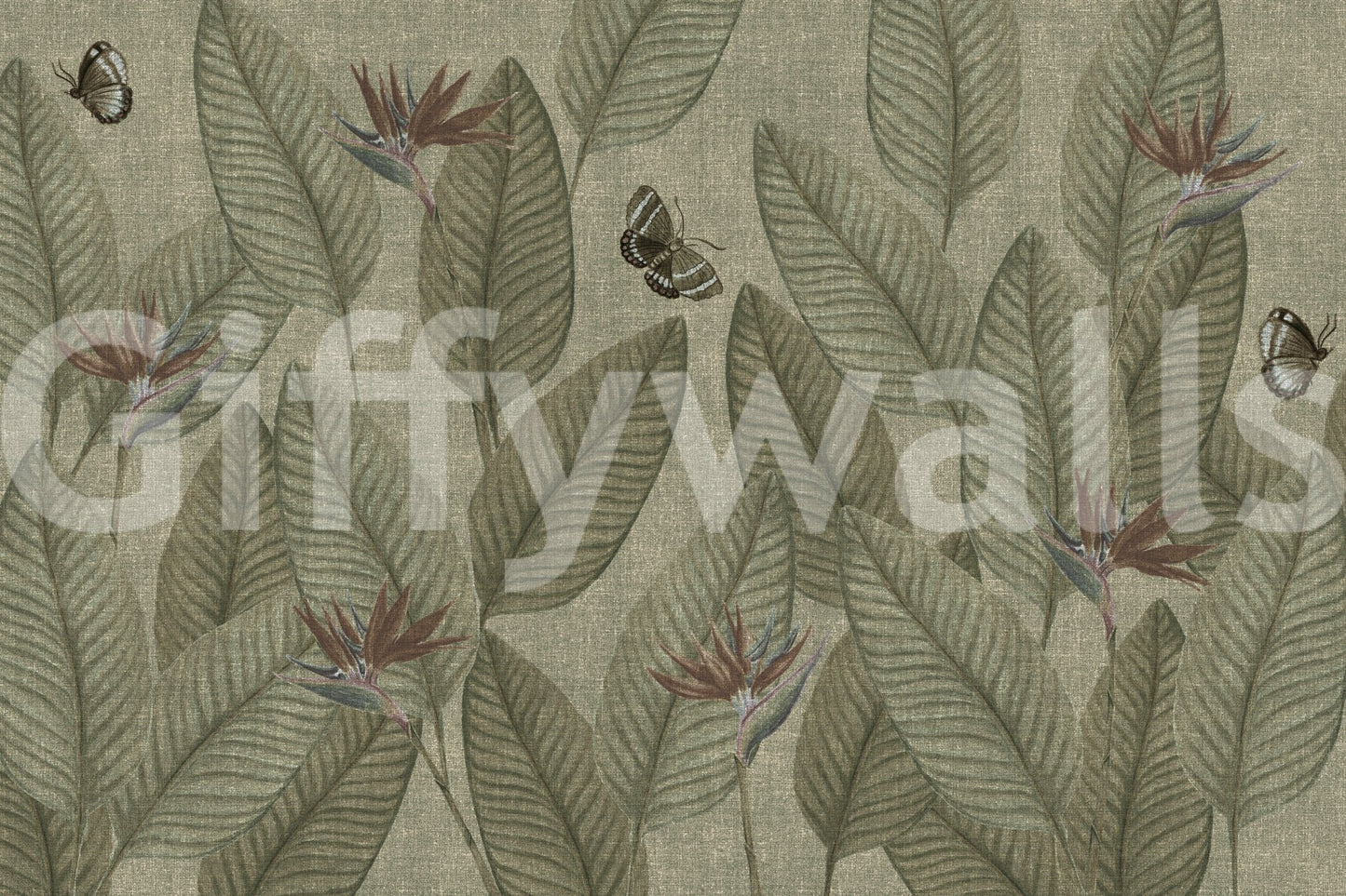 Jungle Life Antique earth-toned wallpaper, exquisite nature wall mural.