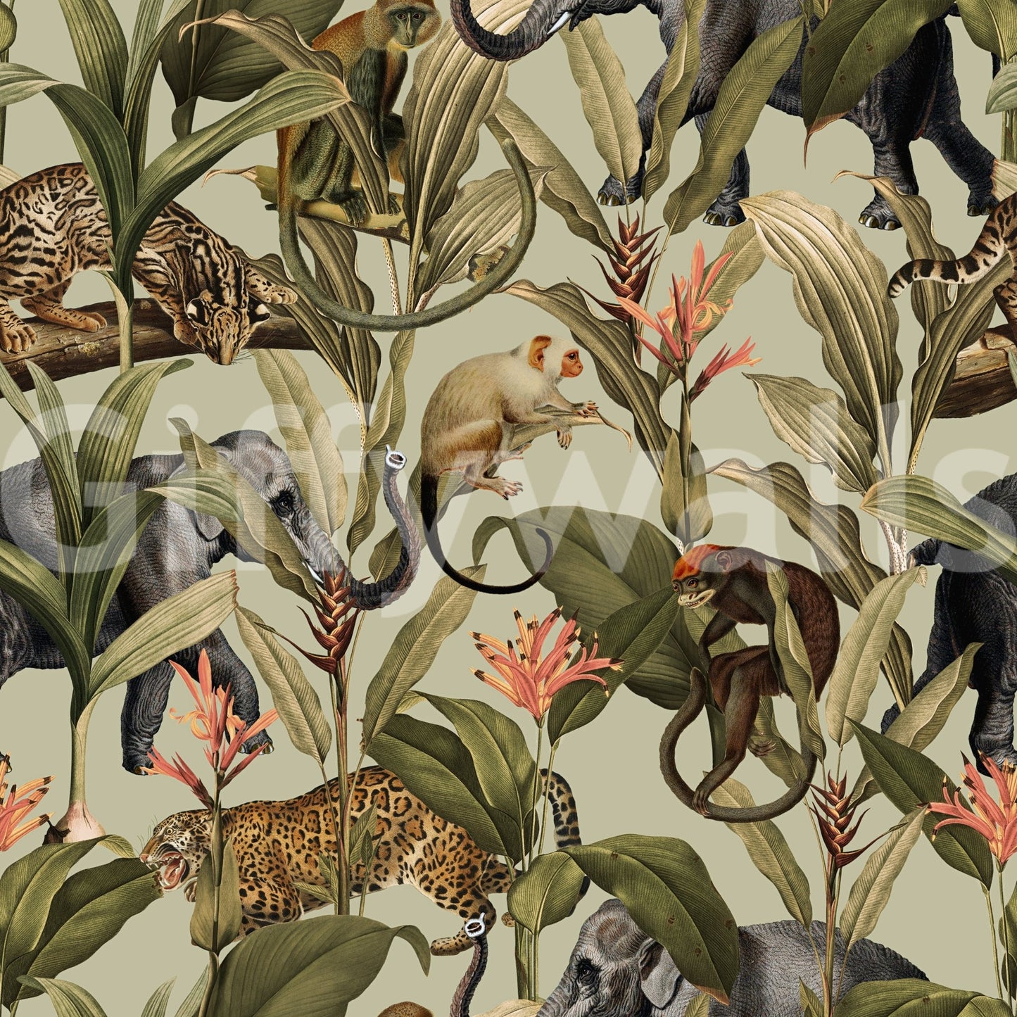 Bold foliage design of Jungle Majesty 1 Wallpaper for decor.