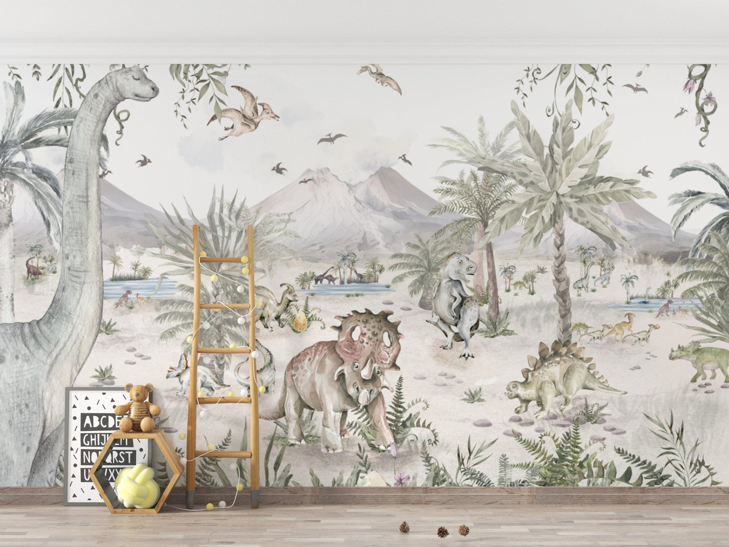 Fun dinosaur landscape wallpaper for children