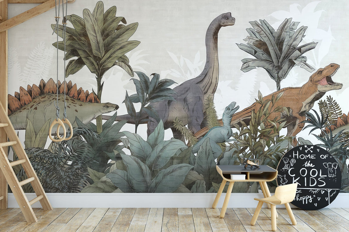 Kids' Jurassic journey mural for playful decor C285