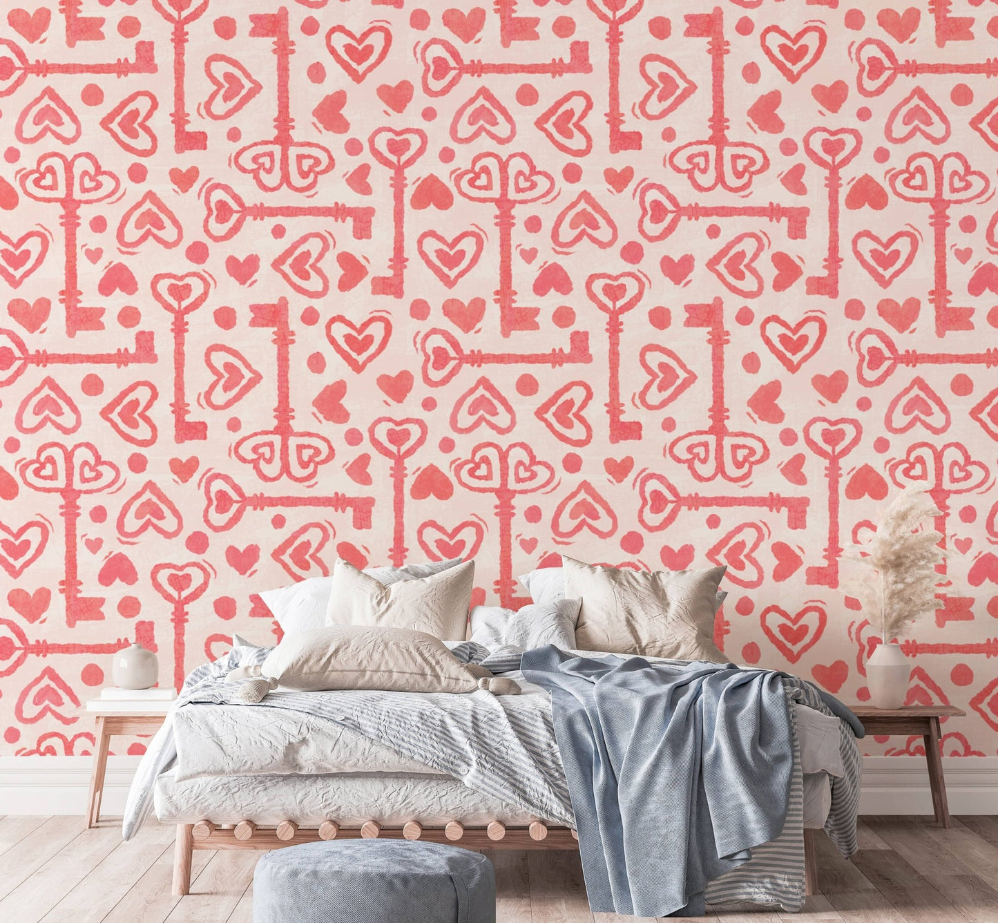 Pink wallpaper with a love-inspired design RNM53