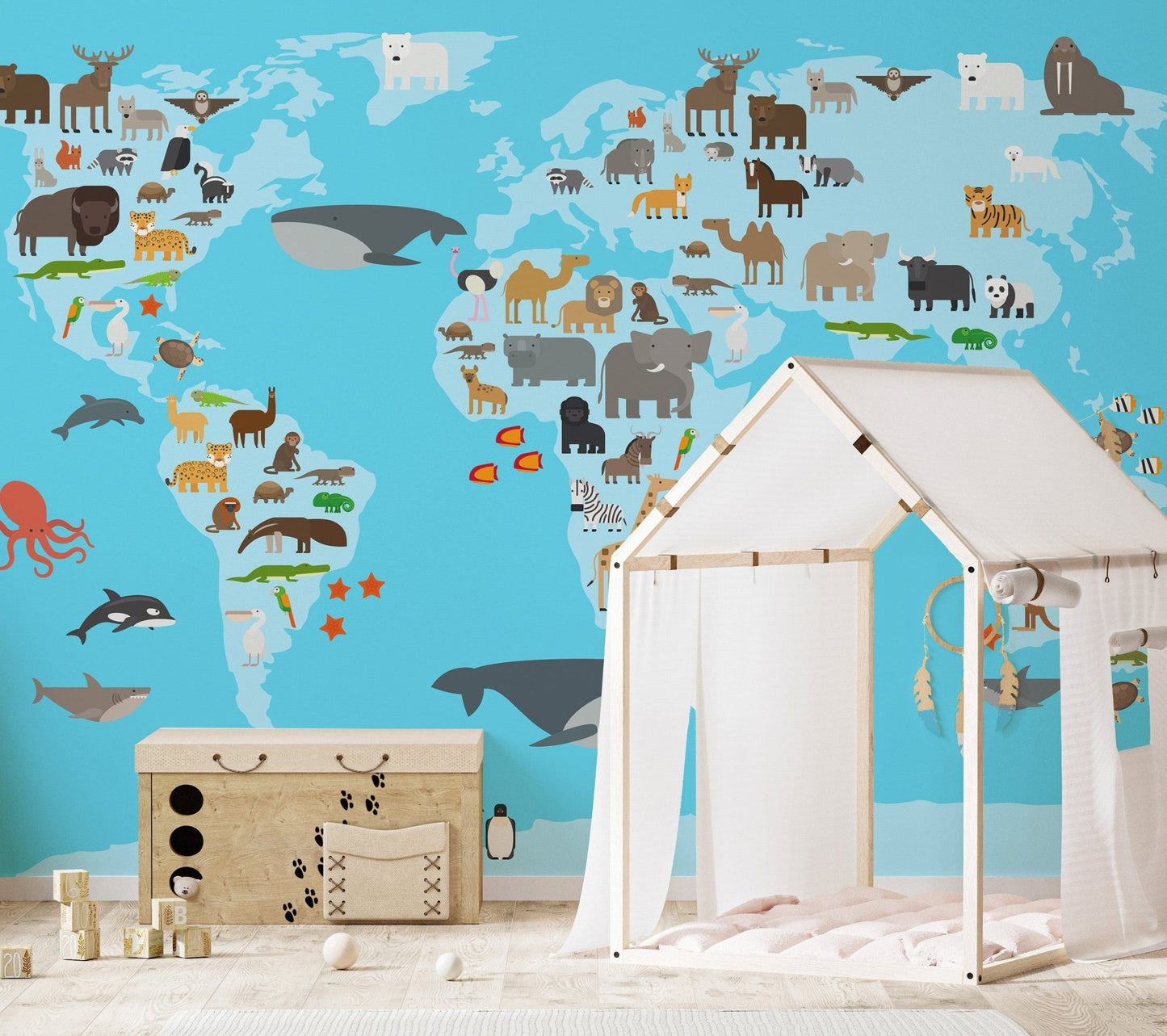 Animal map wallpaper for nursery map-09