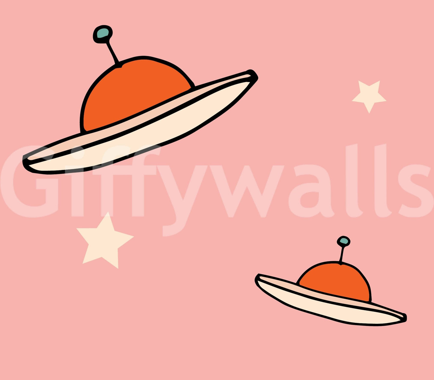 Delightful Kids Minimal Vintage UFO Pink, sweet illustration, nursery wall mural.