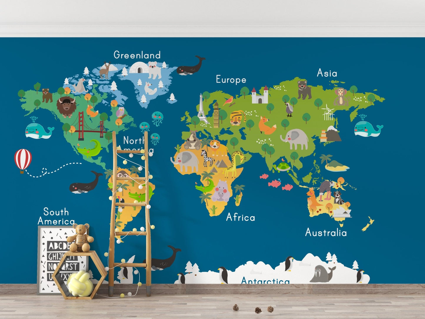 Kids geography wallpaper mural map-07