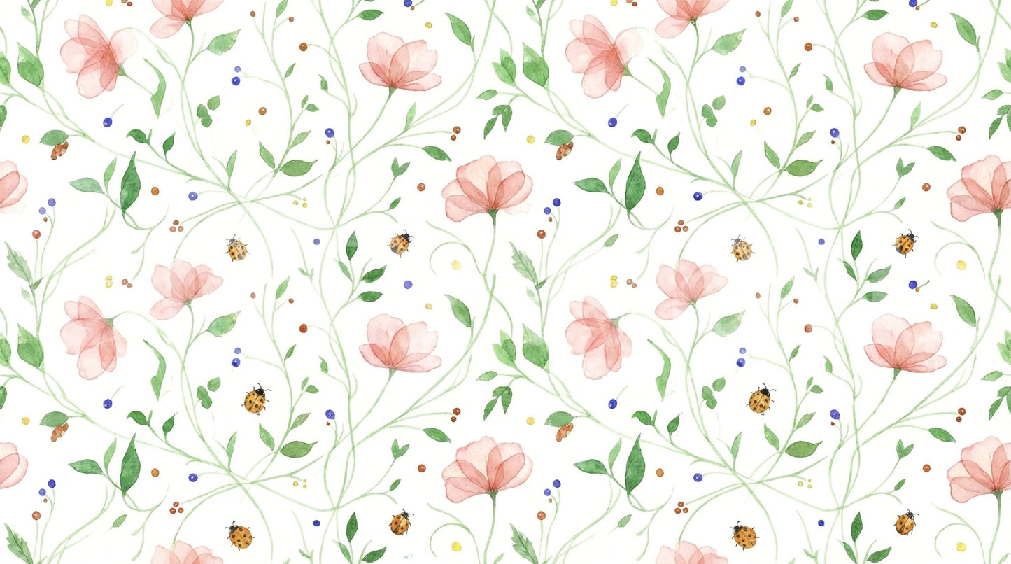 Lush garden ladybug wallpaper mural for a boutique interior, GD7662