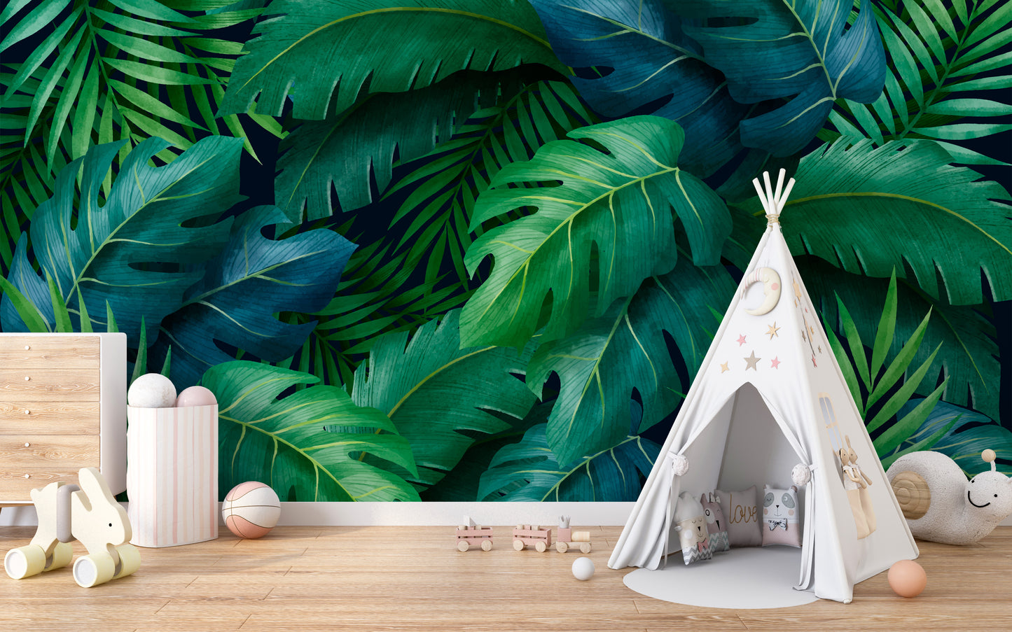 Stylish tropical leaves wallpaper mural for living rooms.