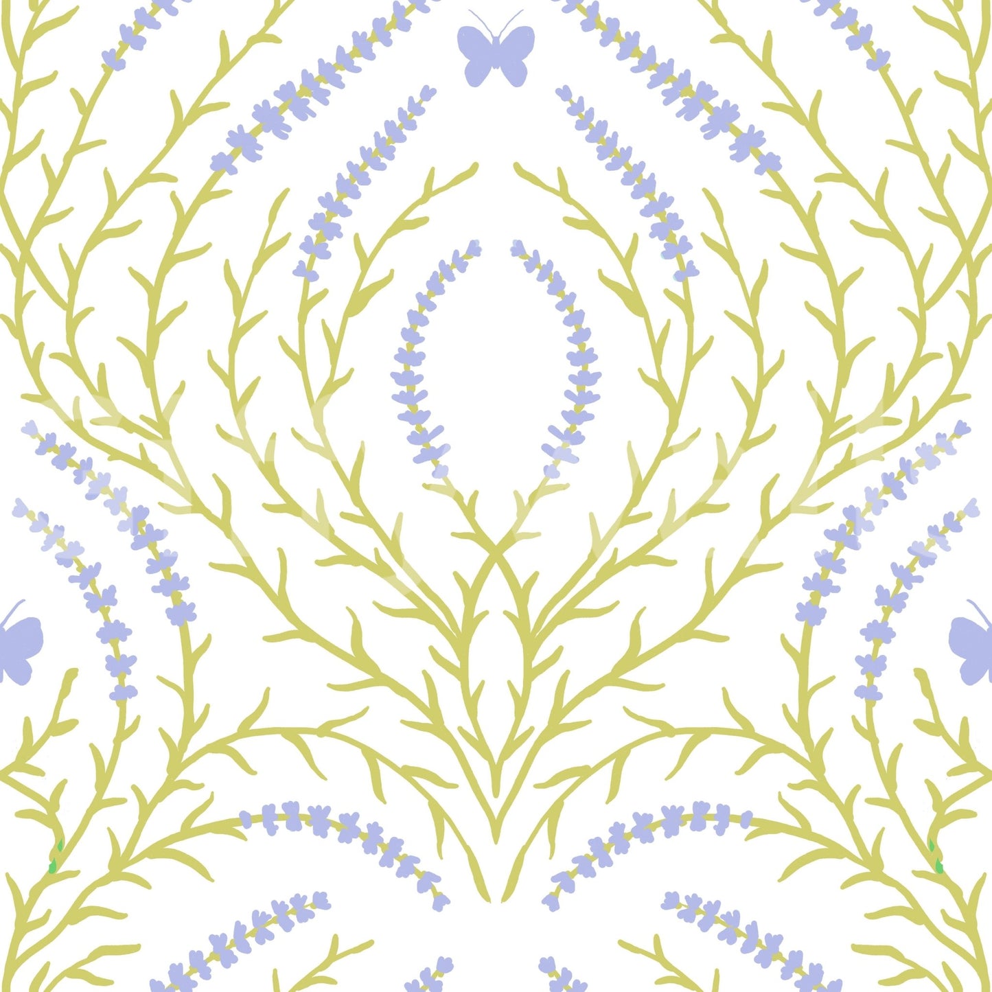 Floral and butterfly motifs of the Lavender Bloom and butterflies Wallpaper.