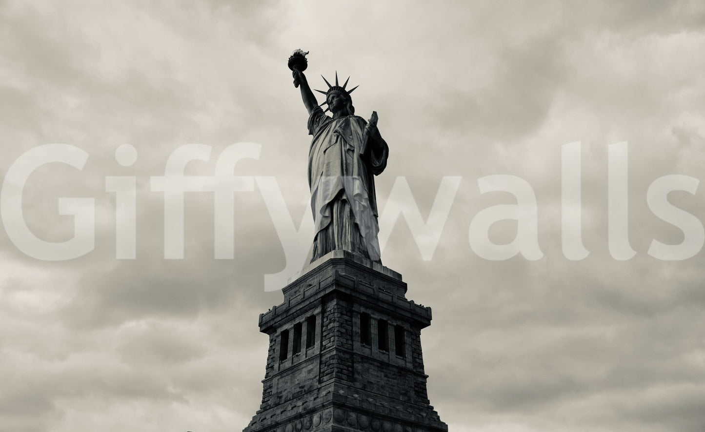 Graphic landmark wall mural for a clean and industrial interior style.