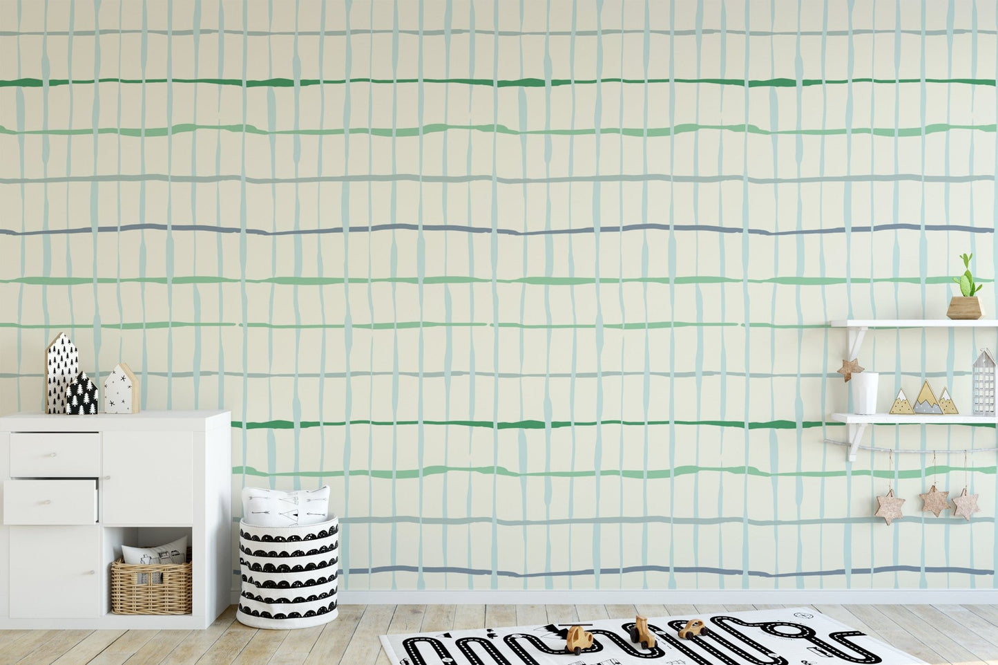 Light green handdrawn lines wall mural for homes