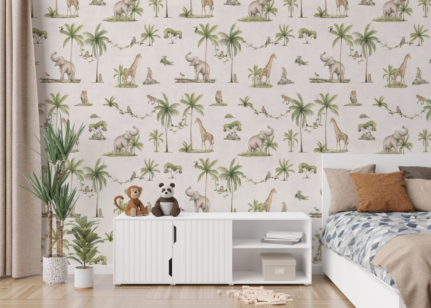 Elephant and giraffe safari wallpaper