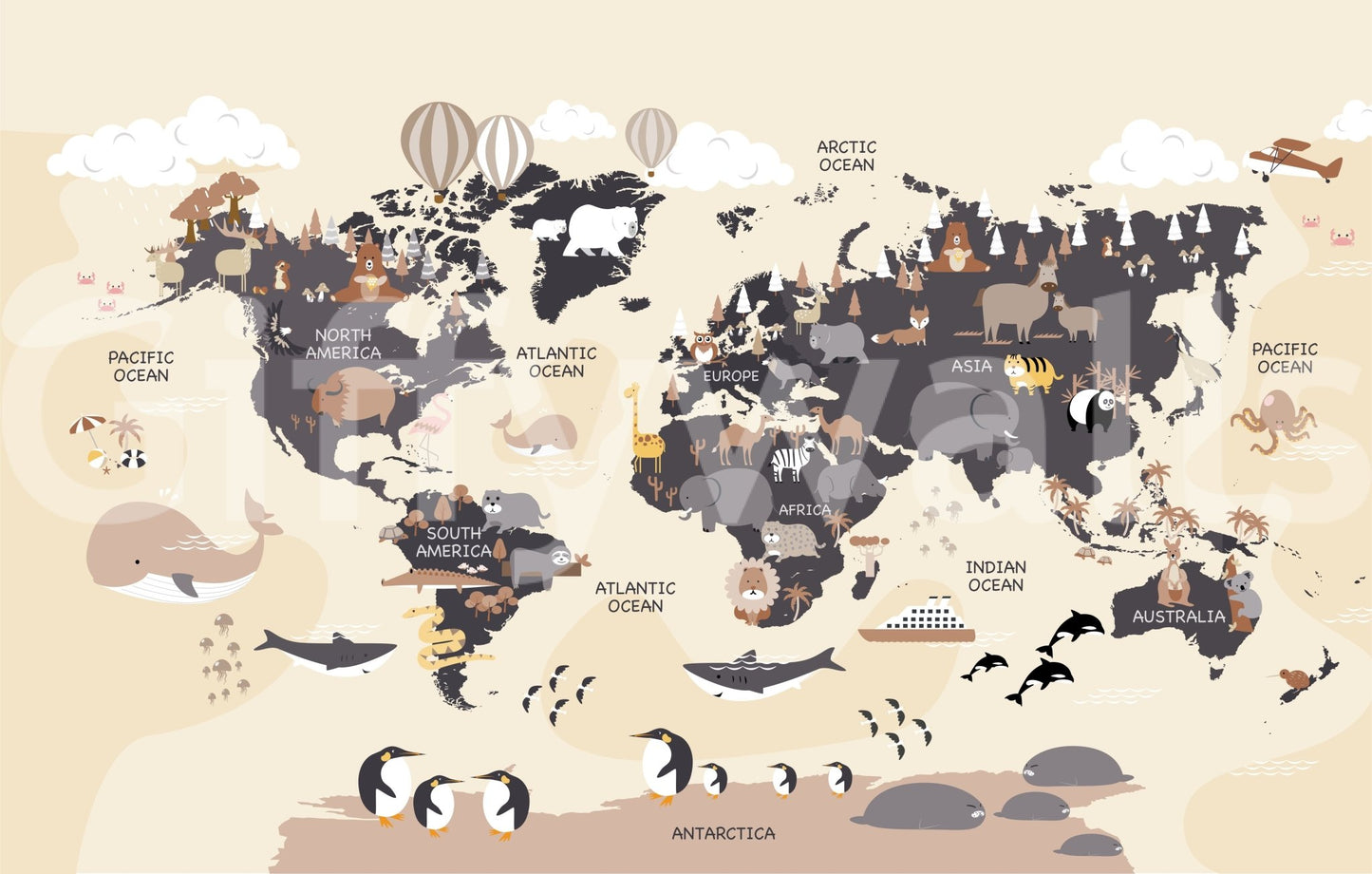 Learning map mural for nursery or classroom