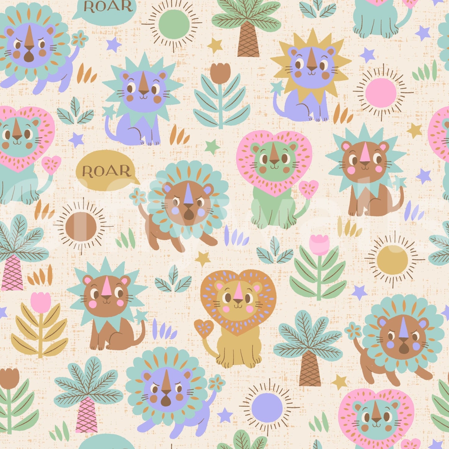 Playroom wall with little lion wallpaper
