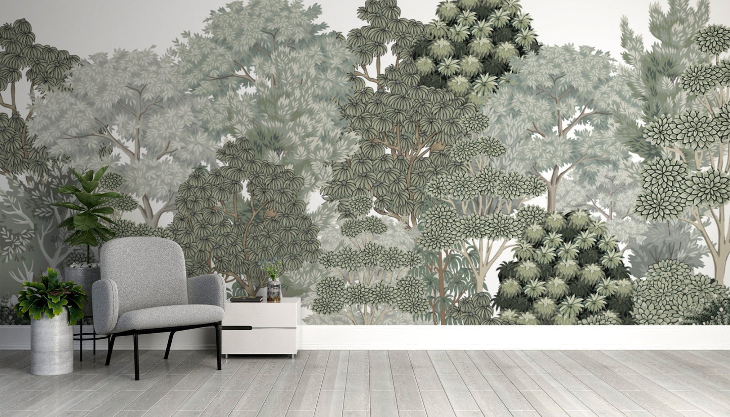 Lush tree wallpaper for nature-inspired rooms