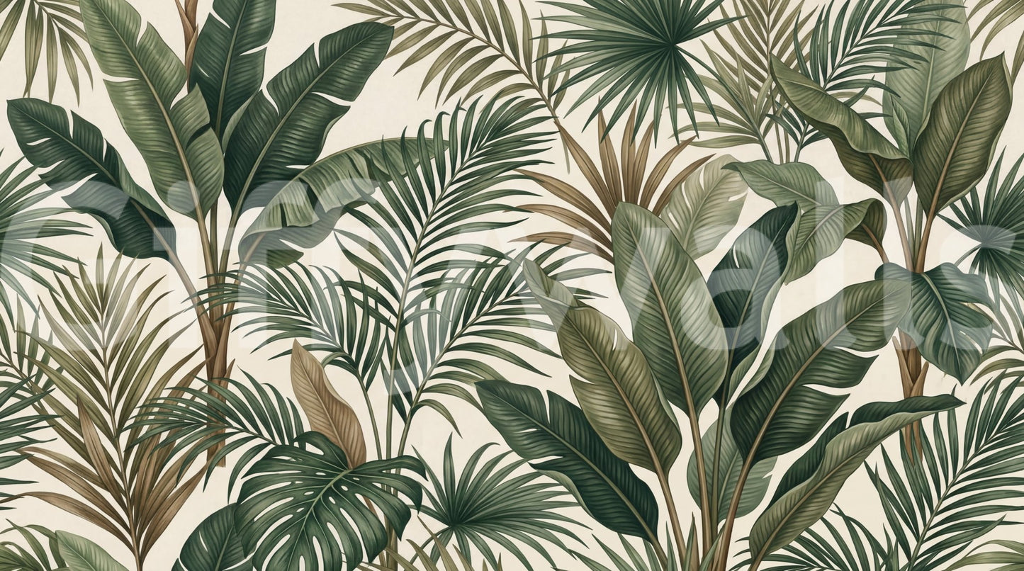 Lush Tropical Foliage wall mural with natural leaf depth