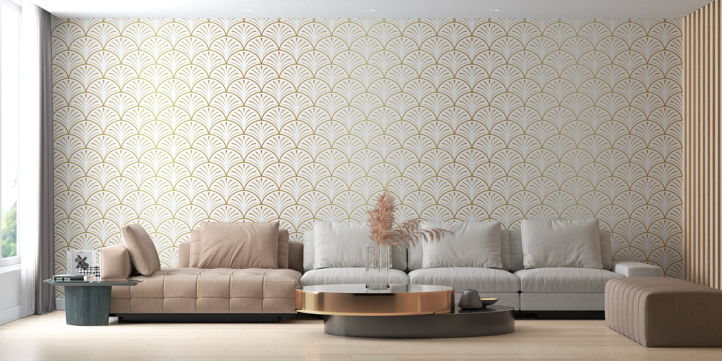 Art deco-inspired golden arch wallpaper