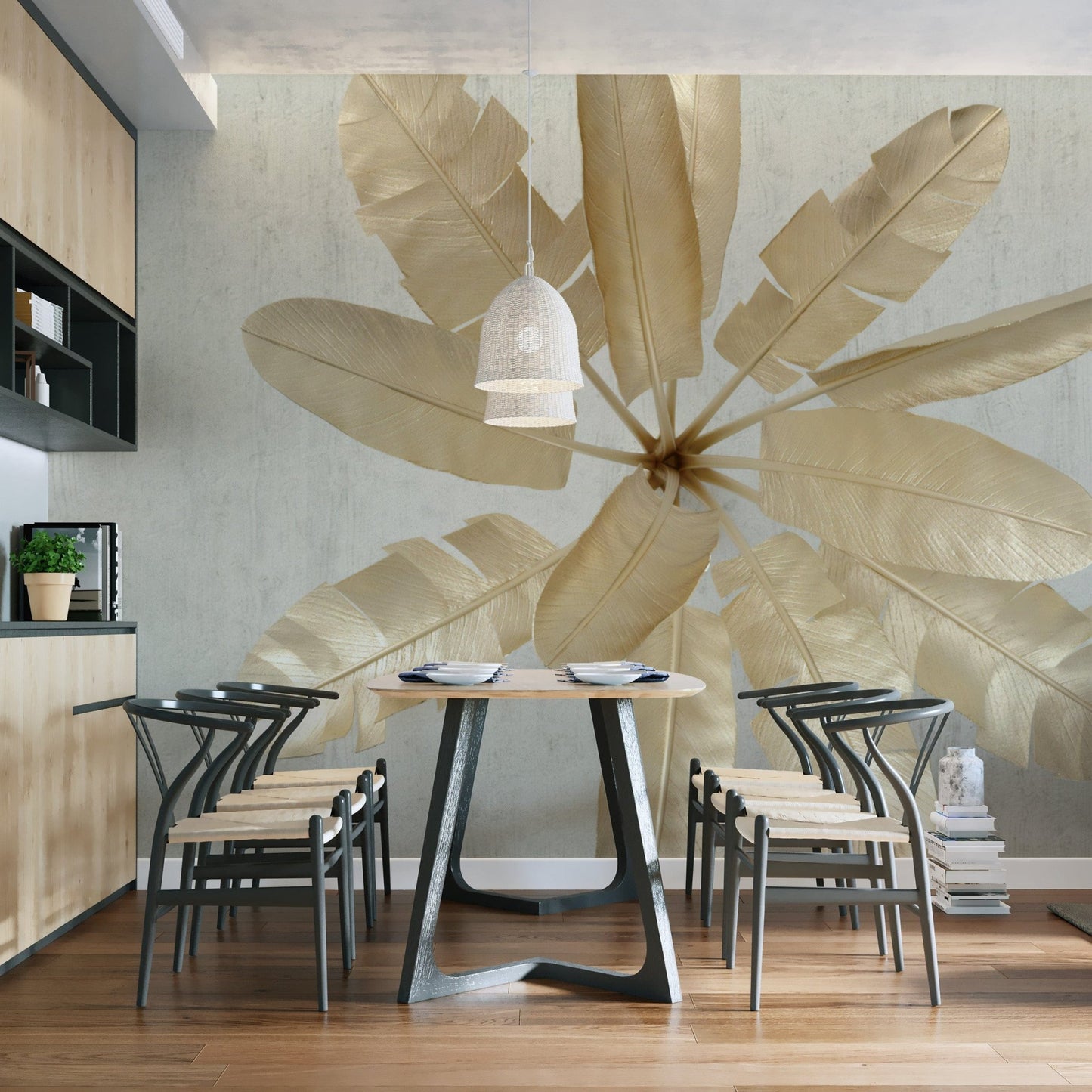 Tropical banana leaf wallpaper in gold D257