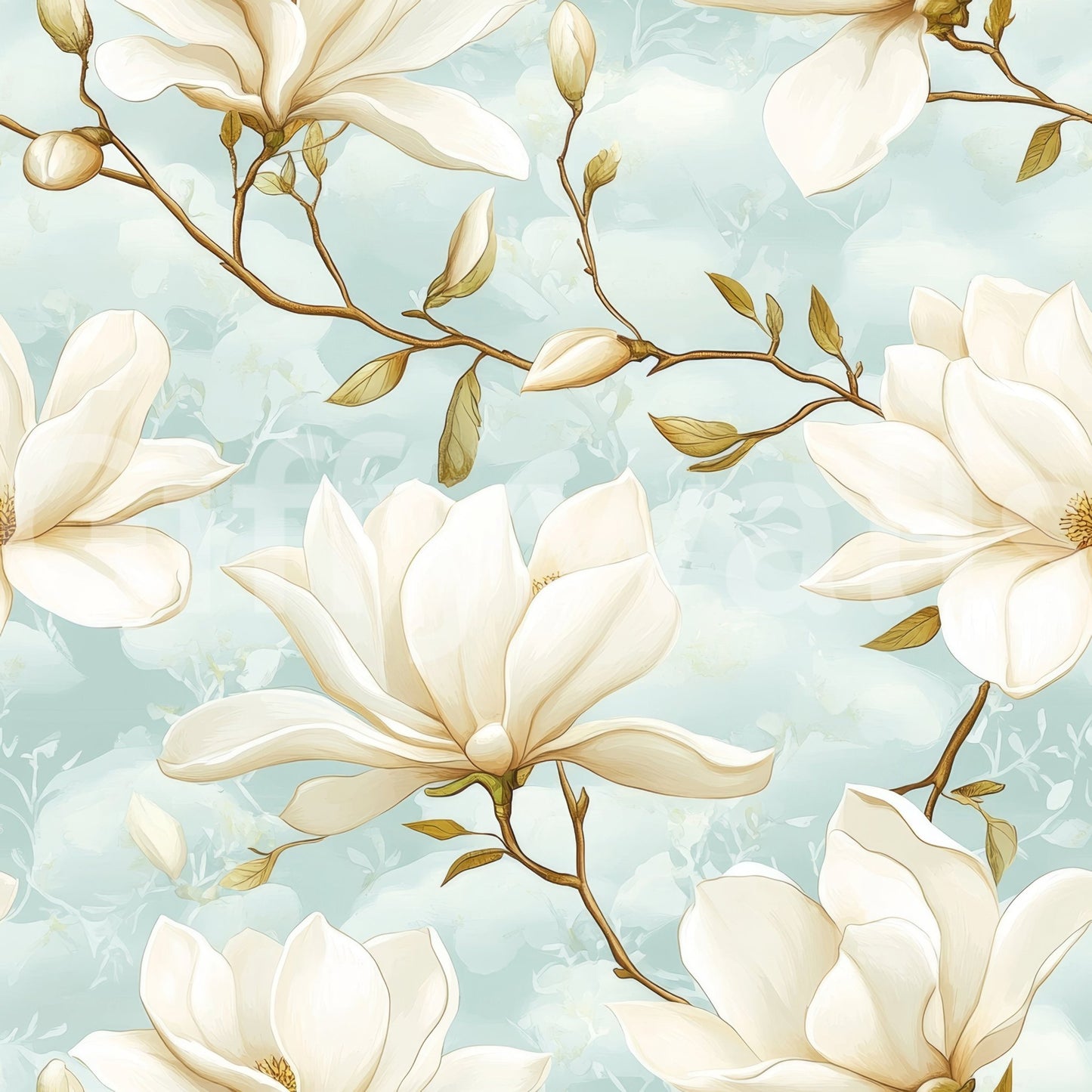 Soft, sophisticated magnolia wallpaper for interiors.