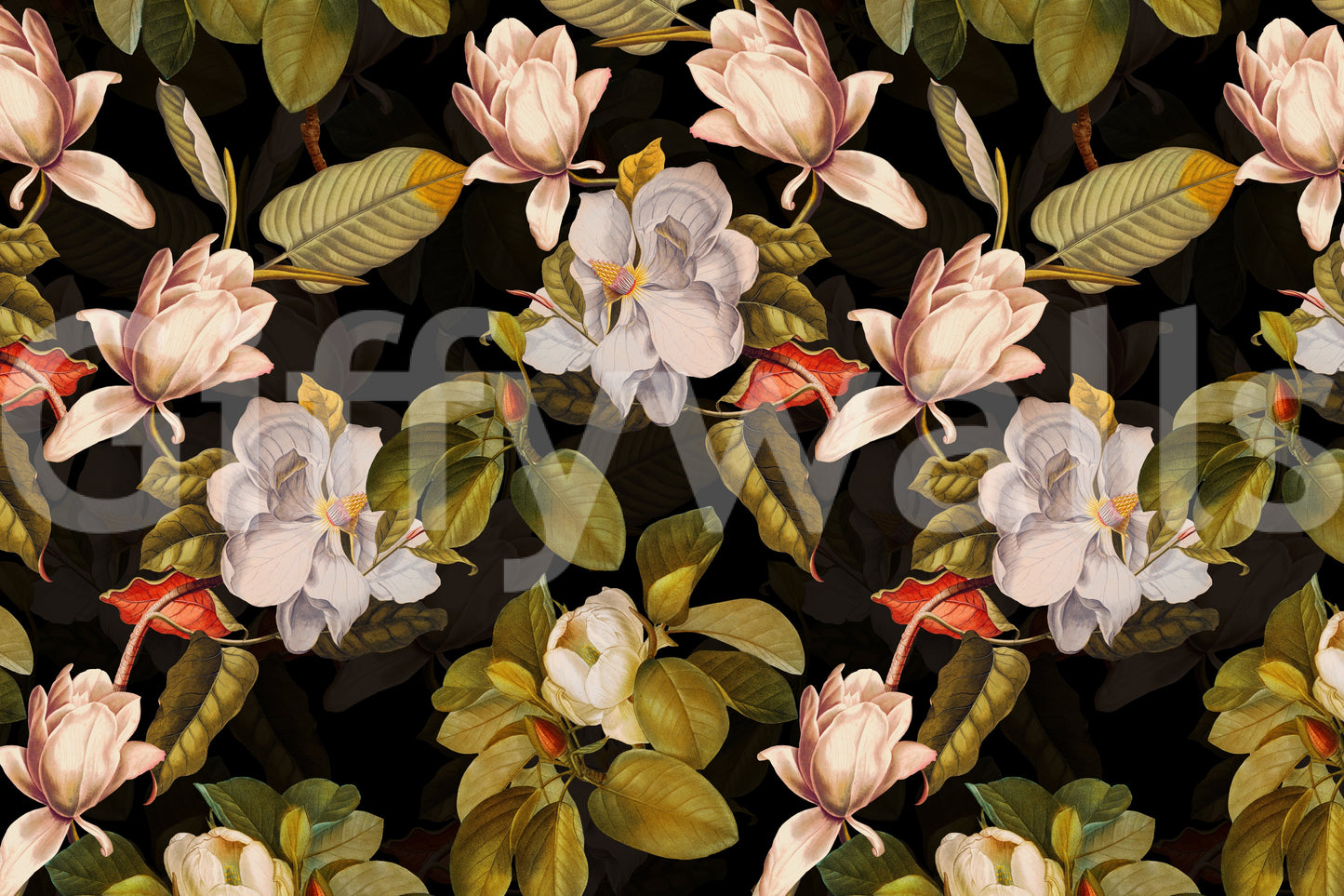 A high-quality dark botanical wall mural for walls.