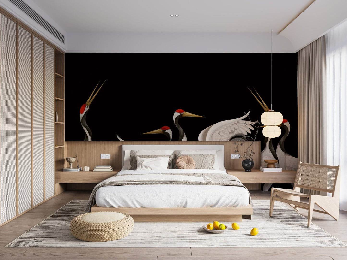 Refined Japanese white cranes wall mural A965