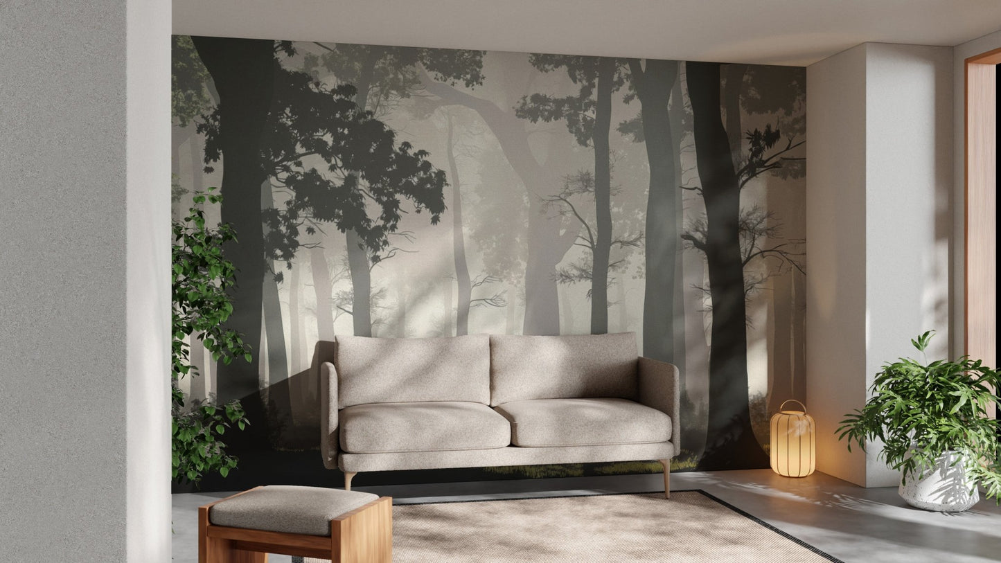 Lush green forest wallpaper mural