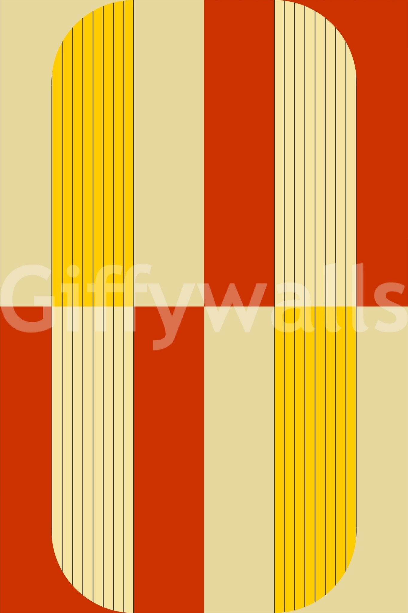 A bright marigold yellow striped segment of the abstract wallpaper.