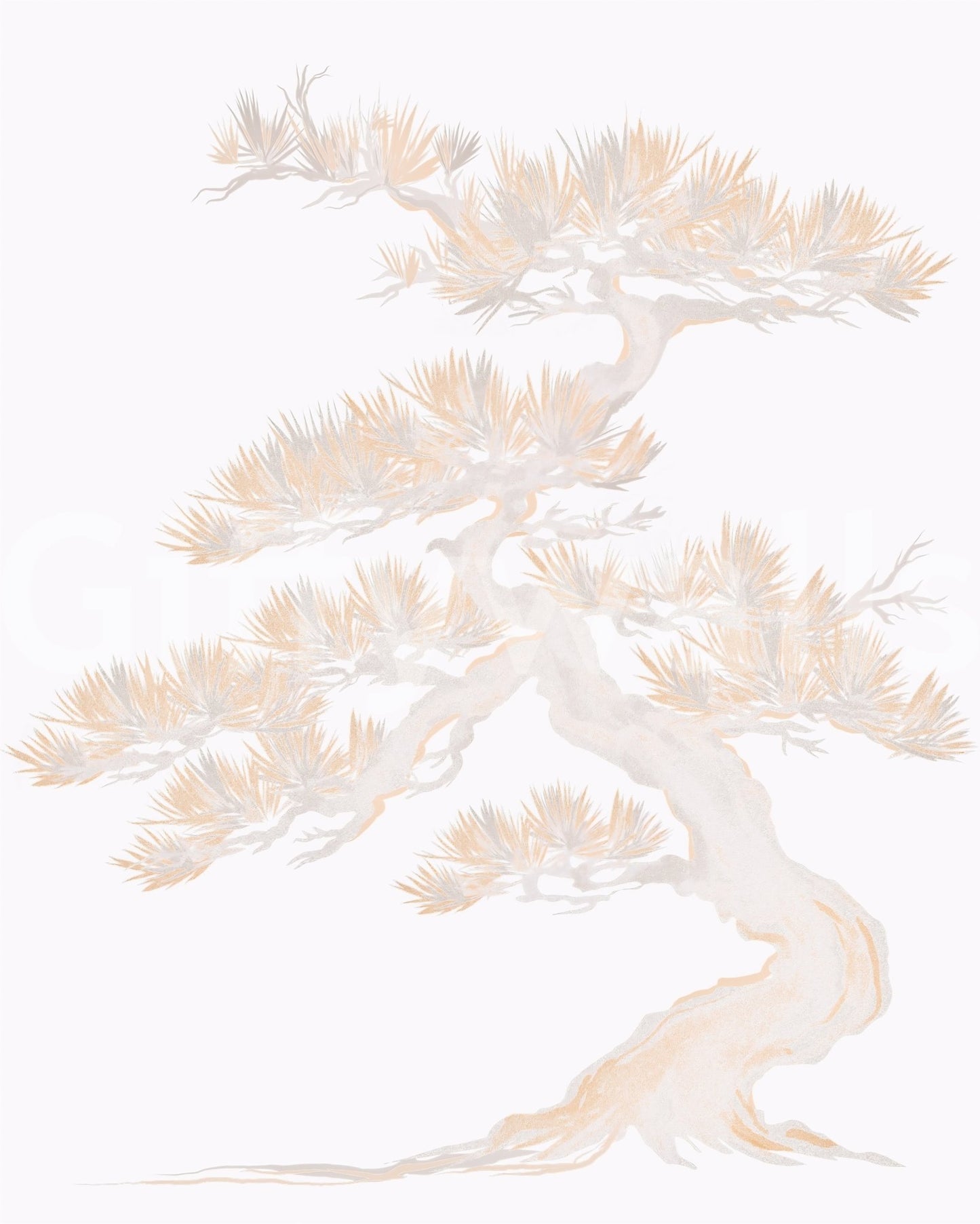 Off-white background holds soft cream branches across this Japanese wall muralGD9496