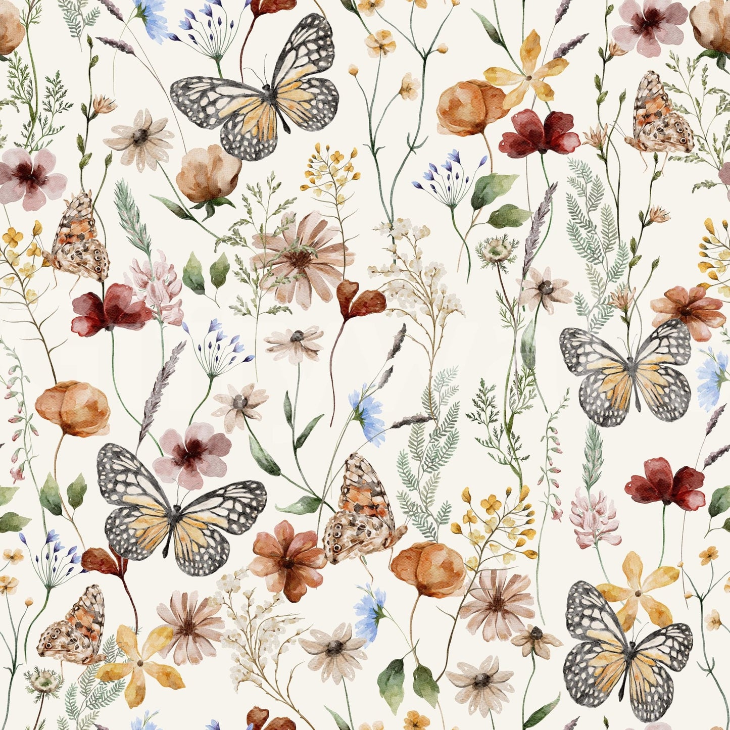 Premium fabric wallpaper Meadow Butterflies pattern