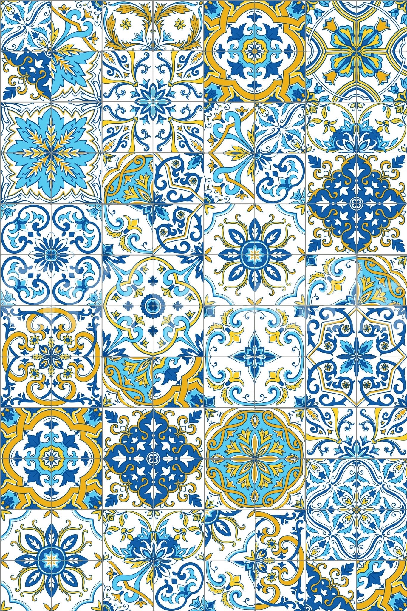 Mediterranean tile influence shown through Azulejo Tiles wallpaper pattern work, GD9236