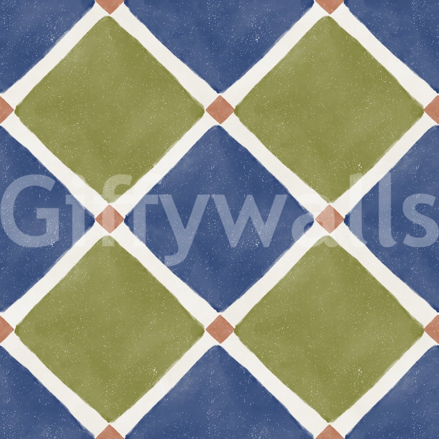 Mediterranean Rustic Checkerboard Aged Decoration - Blue - Olive WallpaperGD9150
