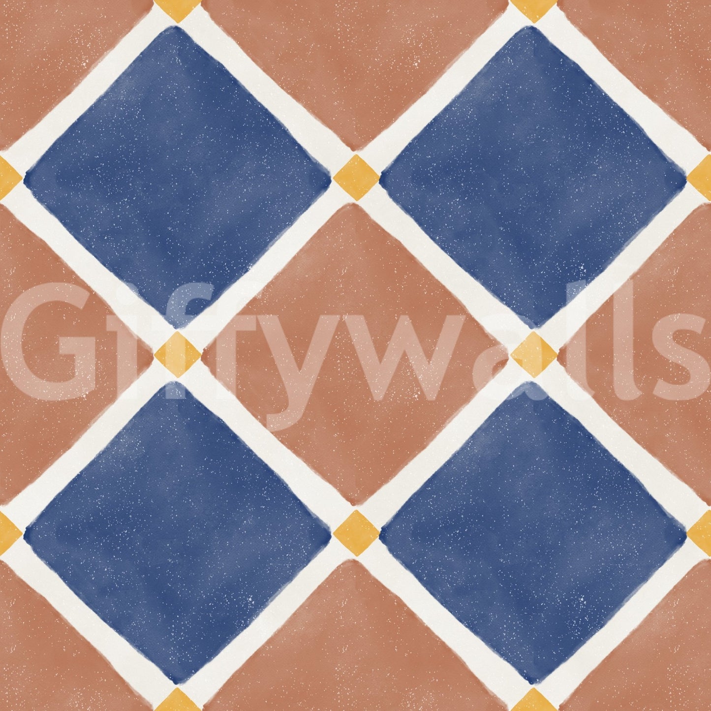 Mediterranean Rustic Checkerboard Aged Decoration - Terracotta - Blue WallpaperGD9149
