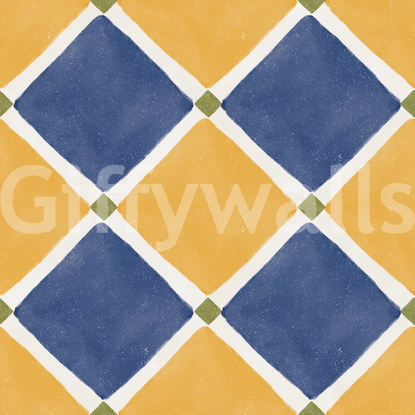 Mediterranean Rustic Checkerboard Aged Decoration - Yellow - Blue WallpaperGD9147