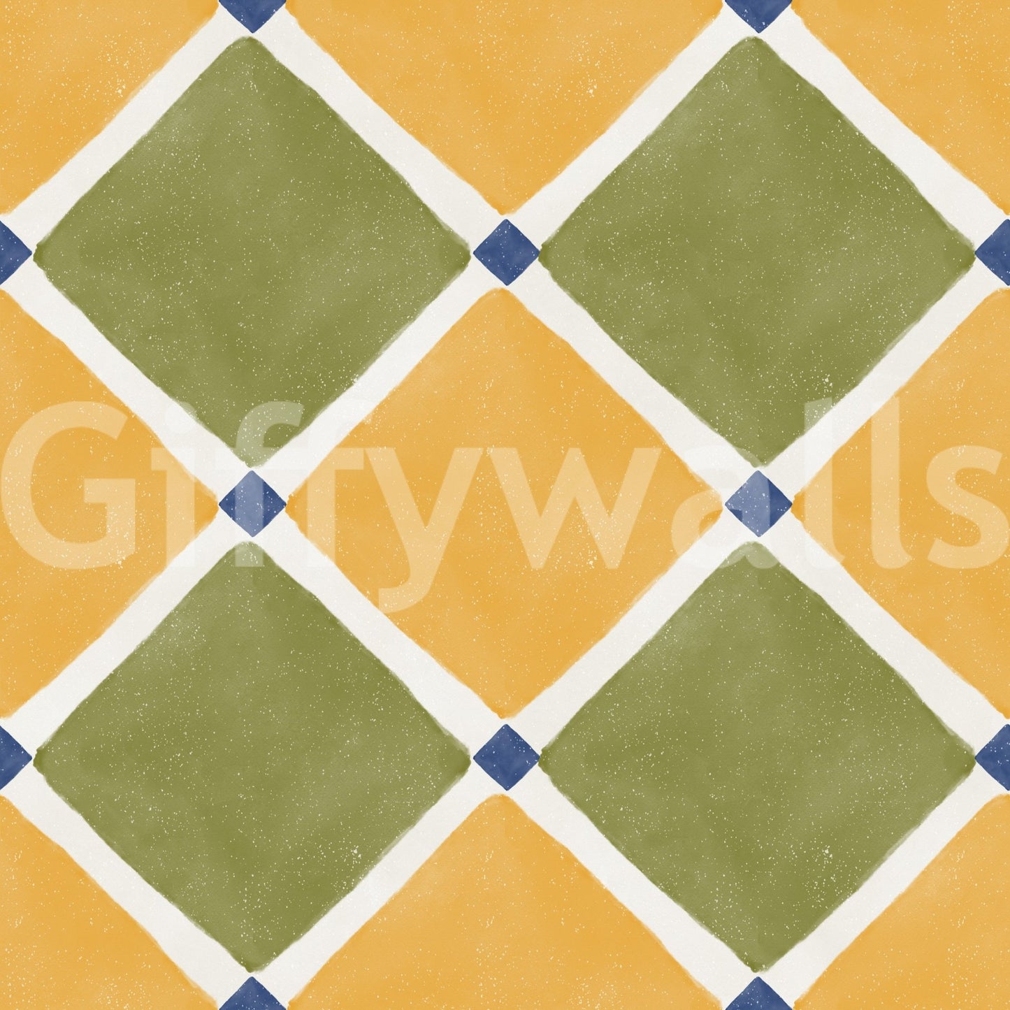 Mediterranean Rustic Checkerboard Aged Decoration - Yellow - Olive WallpaperGD9151