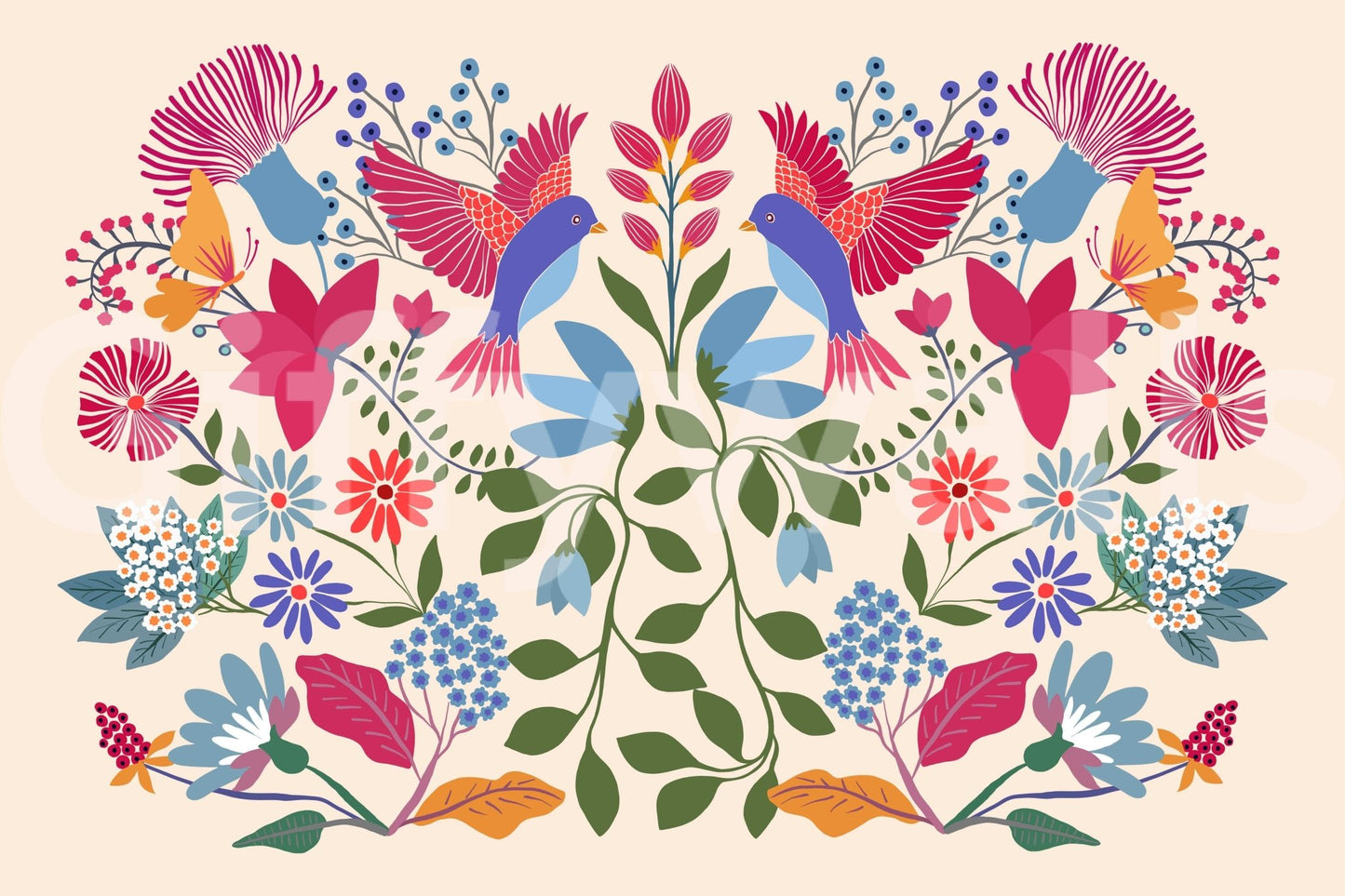 Detailed wildflower wallpaper for a nursery feature wall mural.