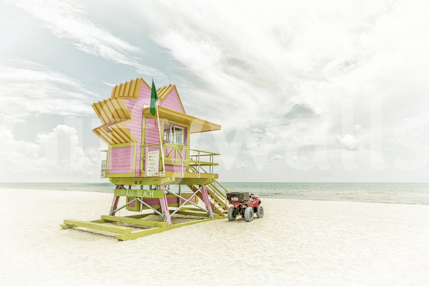Scenic beach mural combining surf culture and vintage color palette.