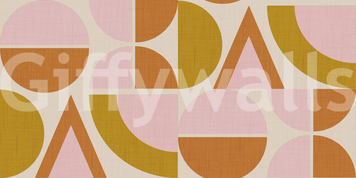 Mid-Century Modern Geometric Arches & Halves Pink Mustard Terracotta Wallpaper