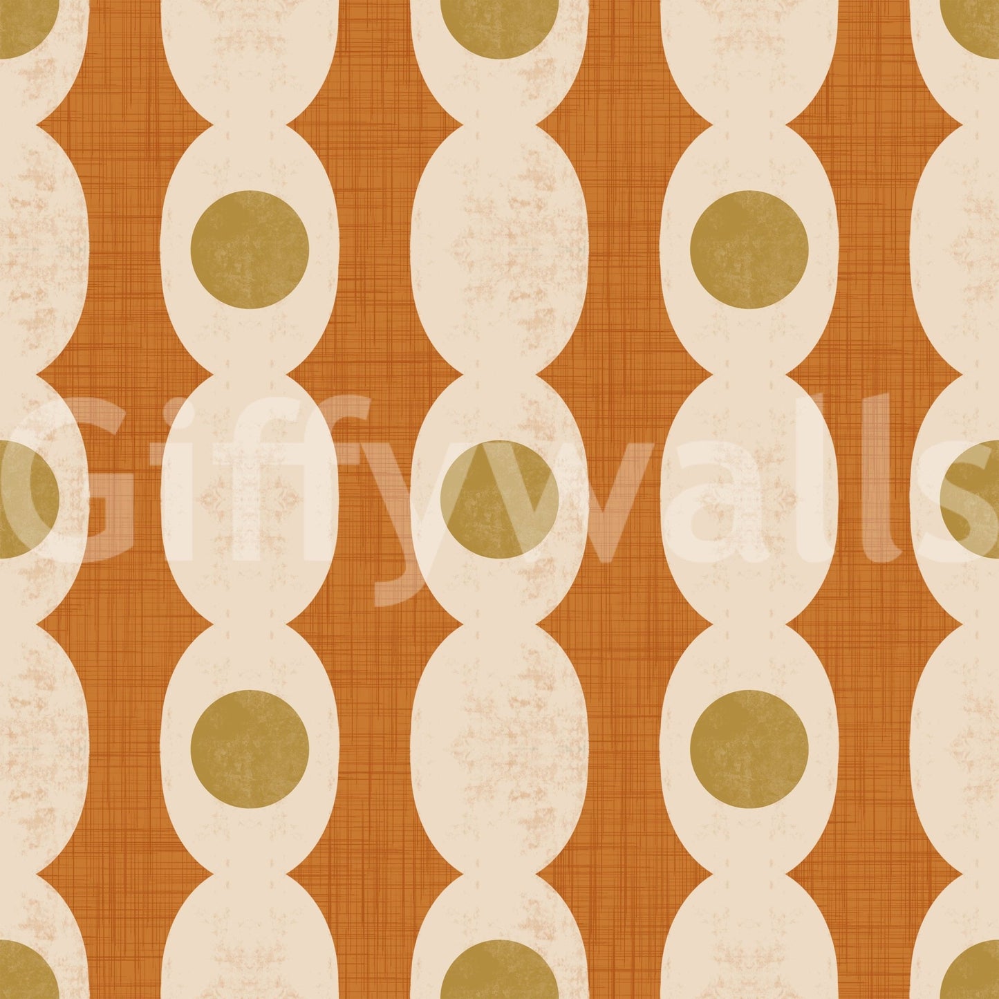 Orange and beige Mid-Century Modern Motif Wallpaper