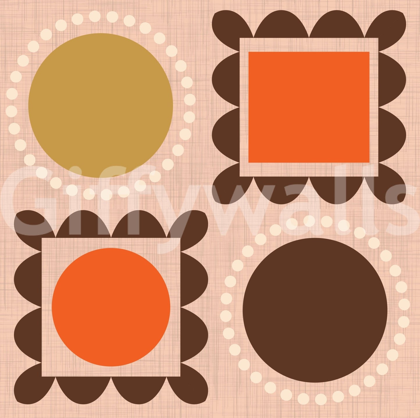 Abstract mid-century wallpaper with layered picture frames and circle forms, GD8725