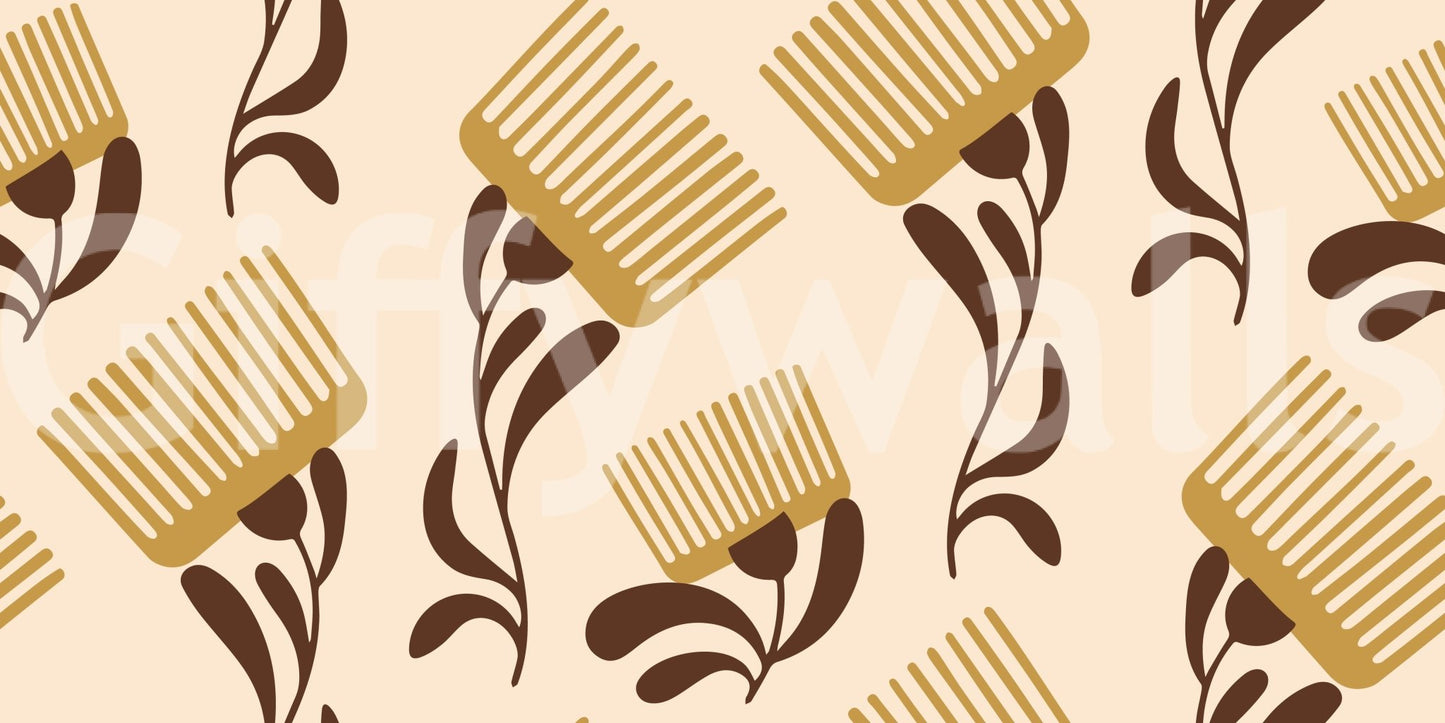 Mid Mod pattern in beige tones with chocolate wildflower movement, GD8726