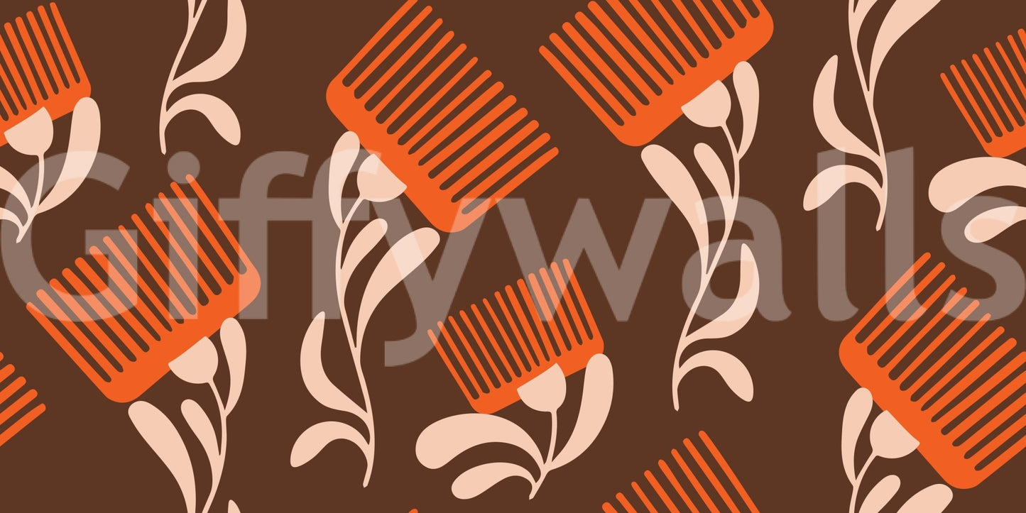 Mid Mod Wildflower Comb - Chocolate Terracotta Wallpaper